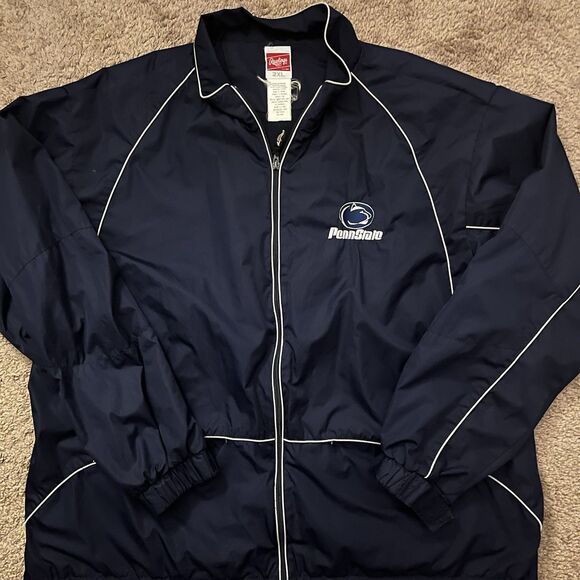 VTG 00s Rawlings Penn State Windbreaker Men’s 2XL Navy Blue Full Zip Jacket - Picture 2 of 7